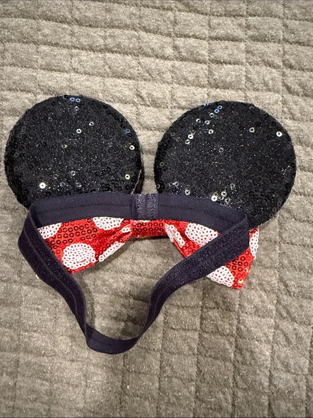 Sequin Minnie Bow Elastic Headband - Red & Black Baby Accessory